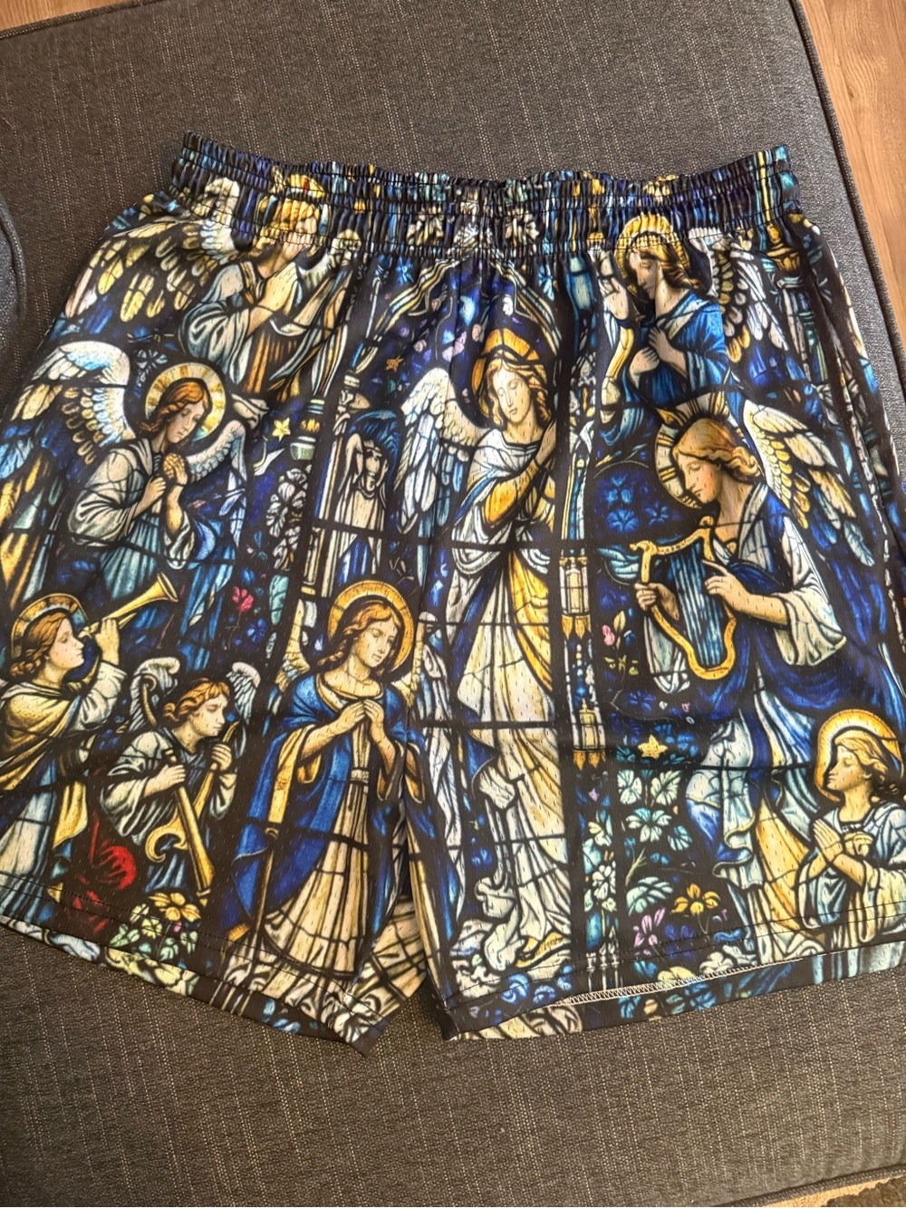 Men's Blue Stained-Glass Print Athletic Shorts Asylum